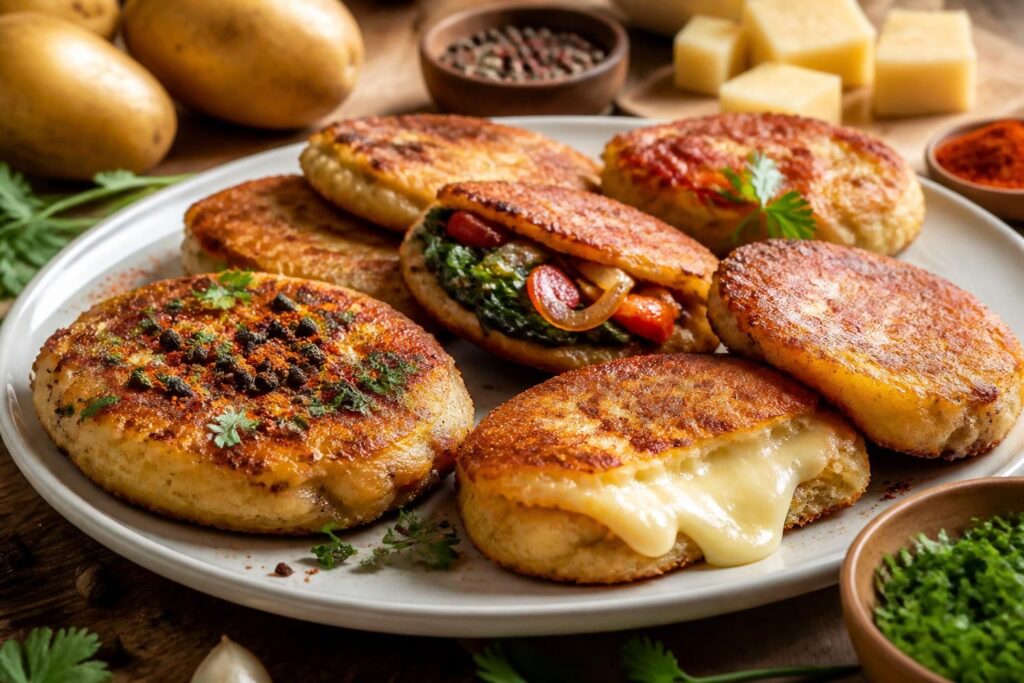 découvrez nos recettes variées de beignets de pomme de terre garnis de fromage, légumes et épices pour des plats savoureux et originaux.