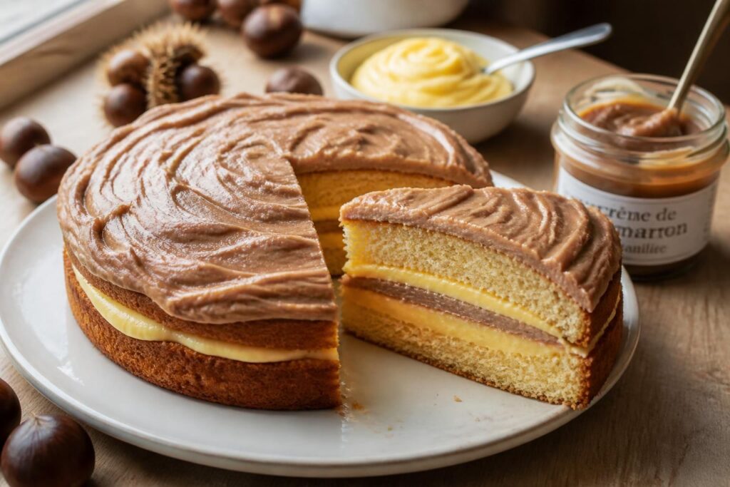 découvrez nos recettes gourmandes de gâteau à la crème, alliant crème pâtissière onctueuse et crème de marron délicieusement sucrée pour un dessert irrésistible.