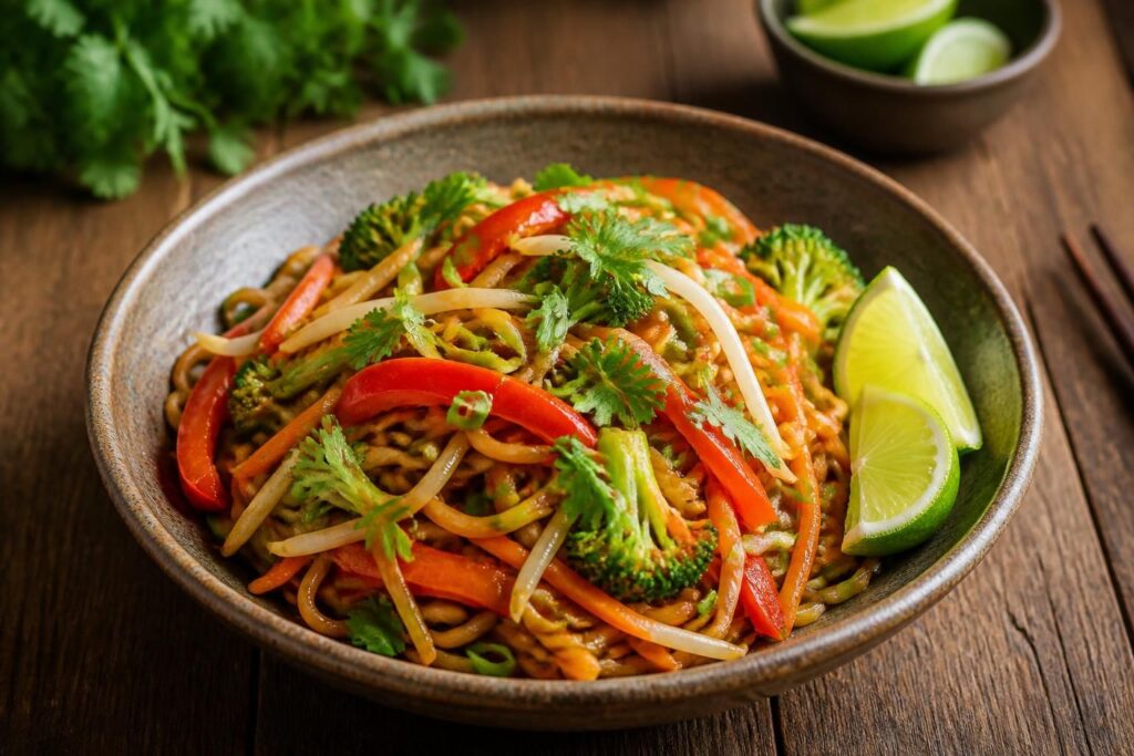 découvrez notre recette authentique de nouilles sautées aux légumes à la thaïlandaise, pleine de saveurs exotiques et facile à réaliser pour un repas sain et délicieux.