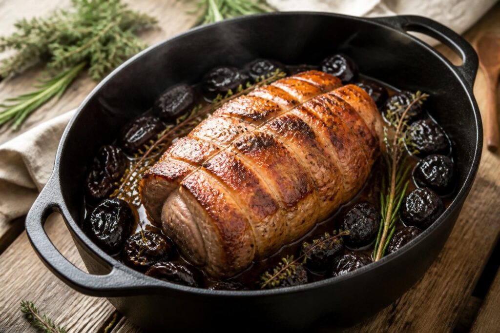 découvrez notre recette savoureuse de rôti de porc aux pruneaux en cocotte, accompagnée d'astuces de cuisson pour un plat tendre et parfumé à partager.
