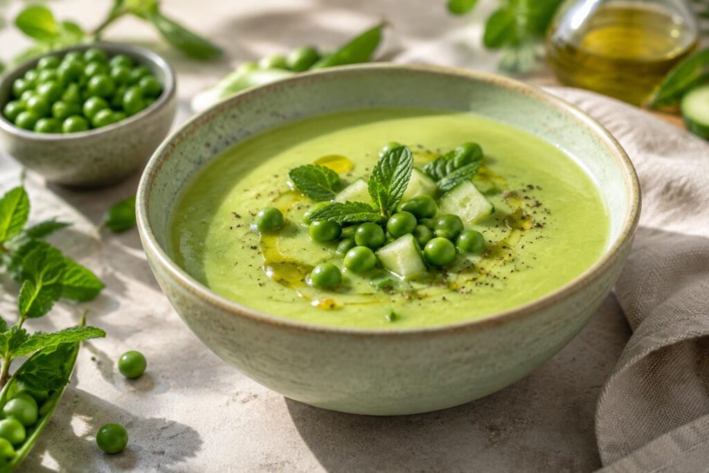 découvrez notre recette de gaspacho de petits pois, une soupe froide légère et rafraîchissante, idéale pour savourer l’été.